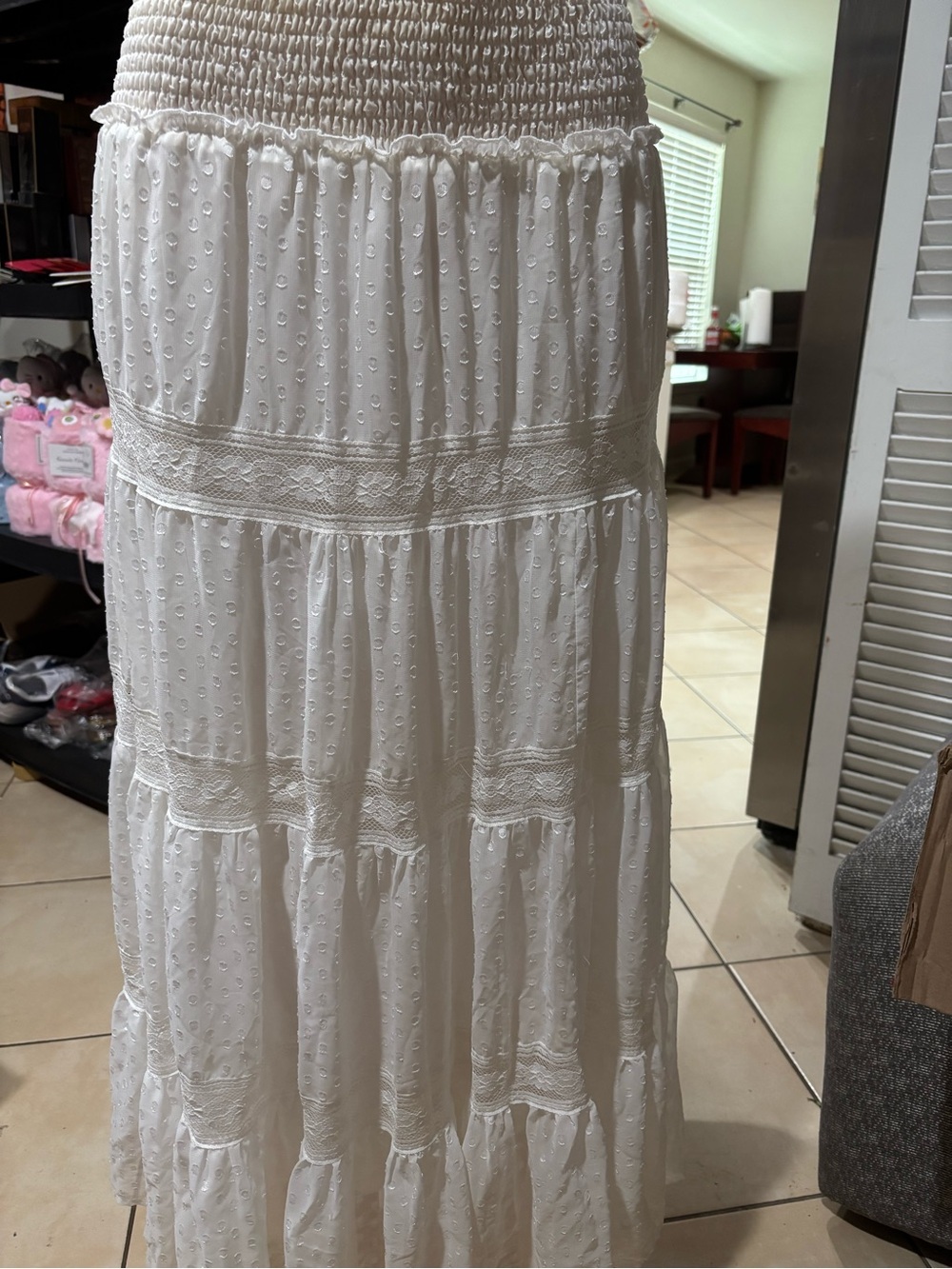Daniel Rainn White Smocked Waist Tiered Maxi Skirt - Picture 2 of 5